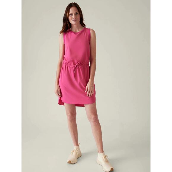 Athleta Dress Womens Extra Small Rincon Pink Athleisure Mini Cinch Waist Barbie - Picture 1 of 14